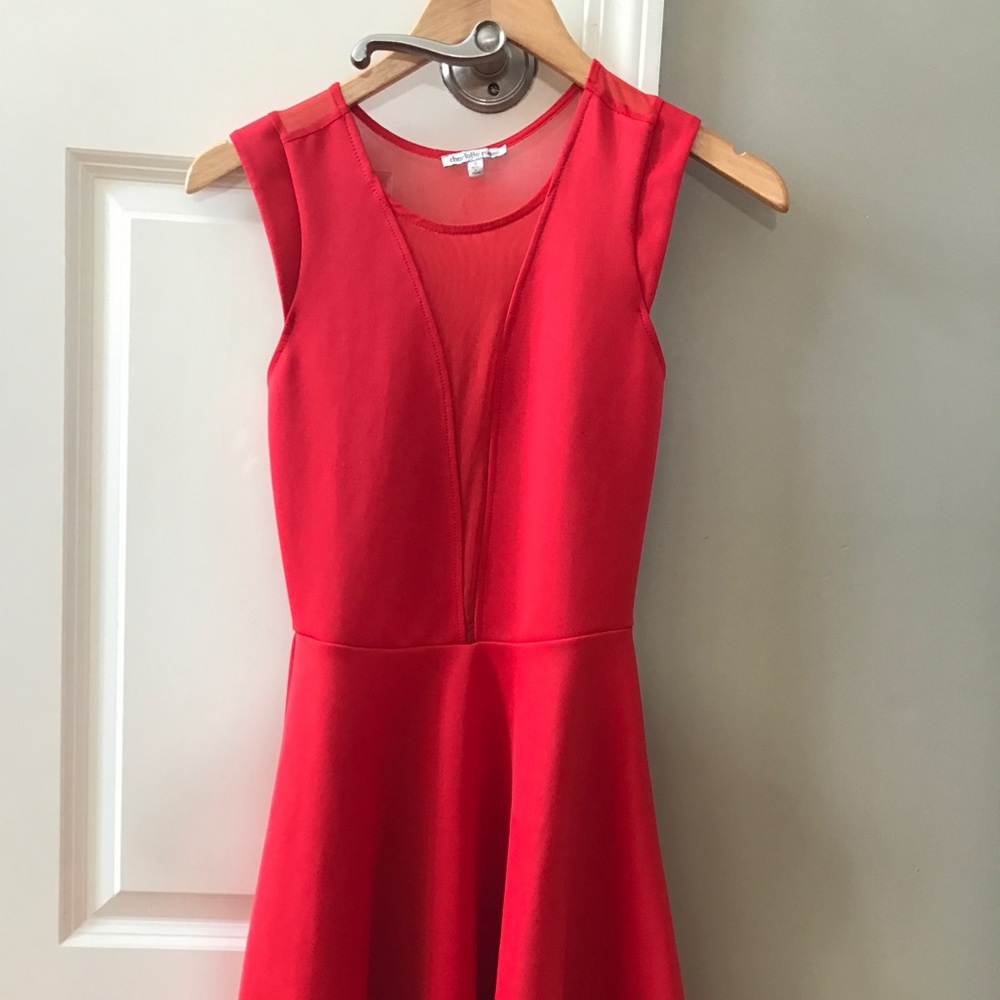 Red deep v neck with mesh covering. Size s